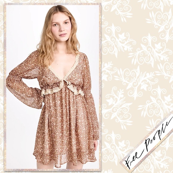 Free People Pennie Floral Mini Dress in Ivory (Cream, Brown, Tan) - Picture 3 of 14